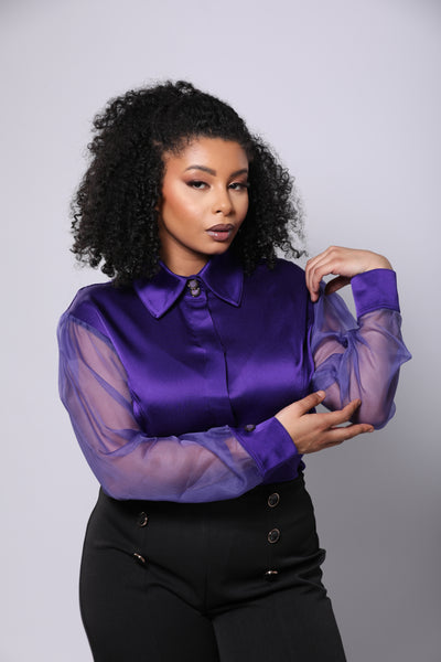 Purple silk crêpe body blouse - La Majestueuse