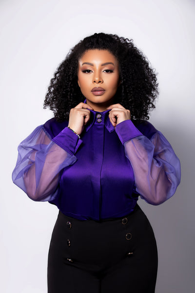 Purple silk crêpe body blouse - La Majestueuse